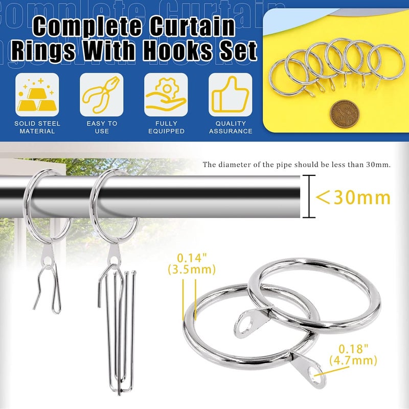 Glarks 120Pcs Silver Metal Drapery Curtain Hanging Rings with Stainless Steel 4 Prongs Curtain Pleat Hooks and Curtain Pin Hooks for Window Door Bathroom Curtain, 30mm Internal Diameter (Silver) - Image 3